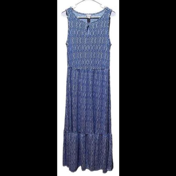 Chico's Dress Women 1/M Maxi Blue Jersey Sheath Casual‎ Sleeveless Coastal - Picture 1 of 4